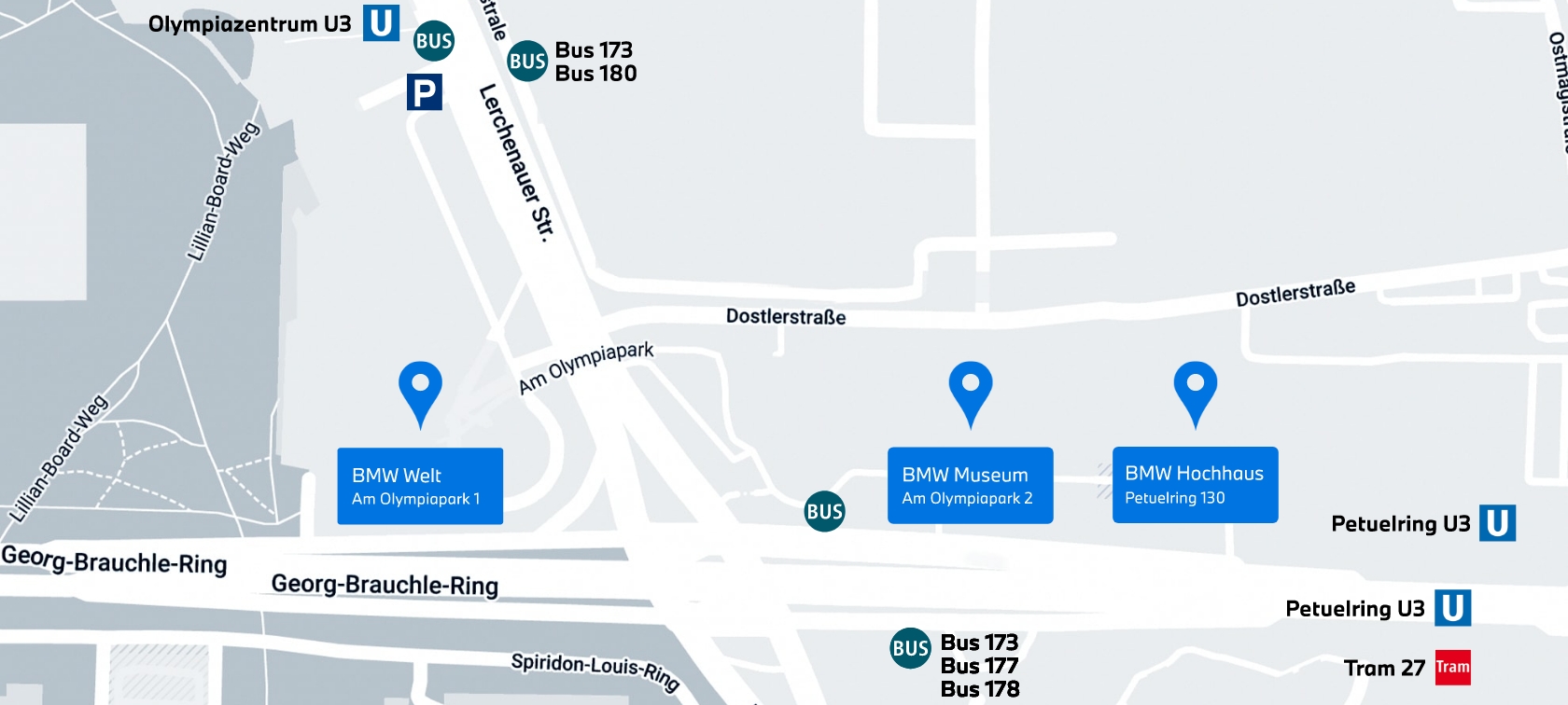Location Map of the BMW Welt and BMW Museum in the Olympiapark Munich